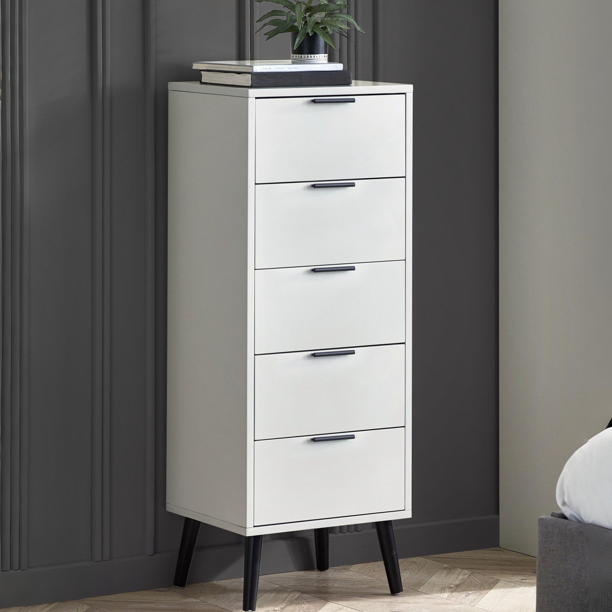 Alba 5 Drawer Narrow Chest - Silk Grey