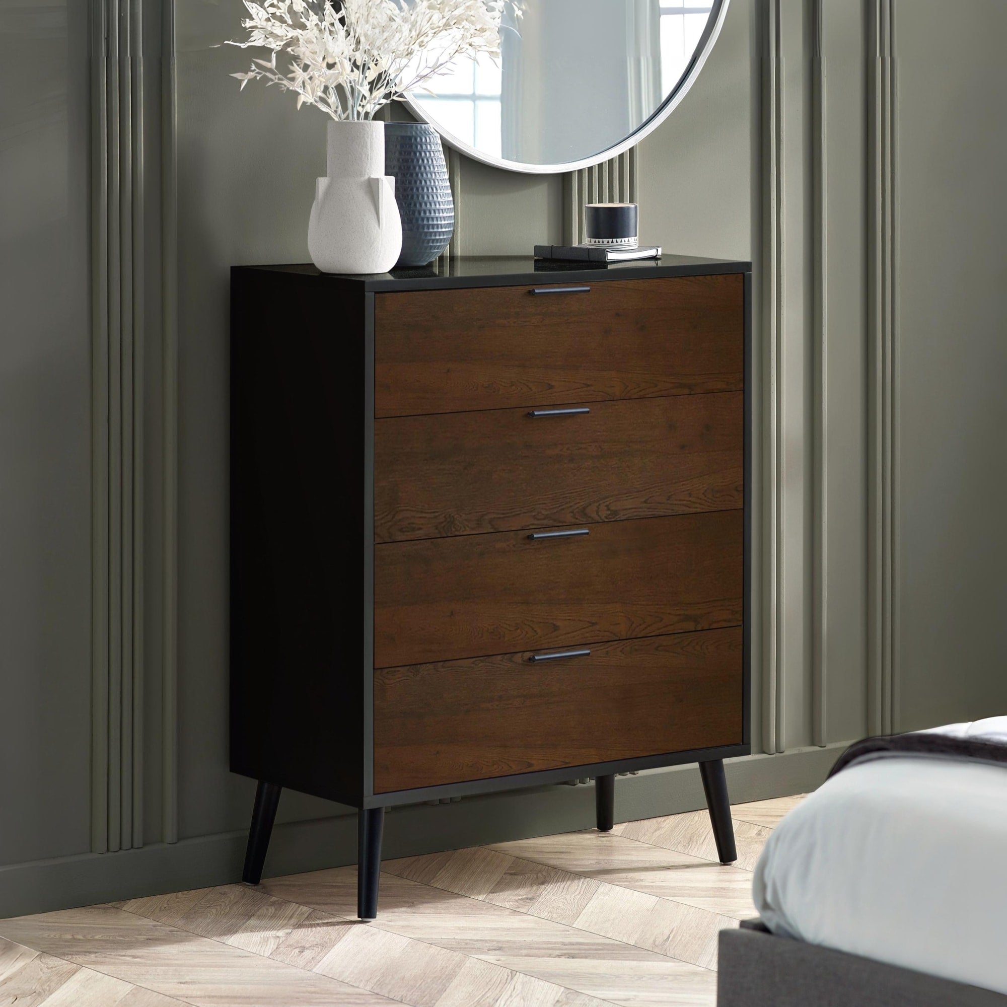 Alba 4 Drawer Wide Chest - Walnut/Black