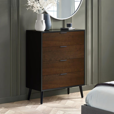 Alba 4 Drawer Wide Chest - Walnut/Black