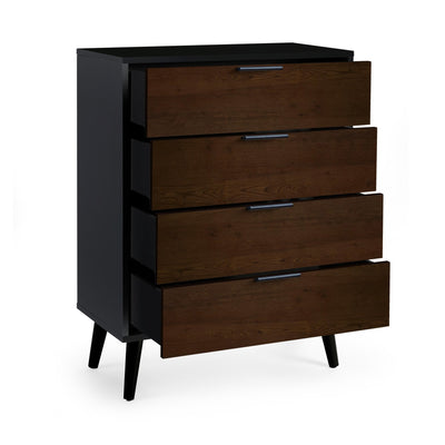 Alba 4 Drawer Wide Chest - Walnut/Black