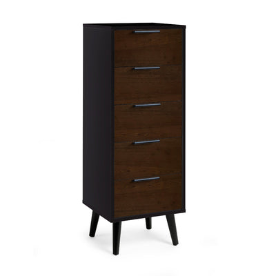 Alba 5 Drawer Narrow Chest - Walnut/Black