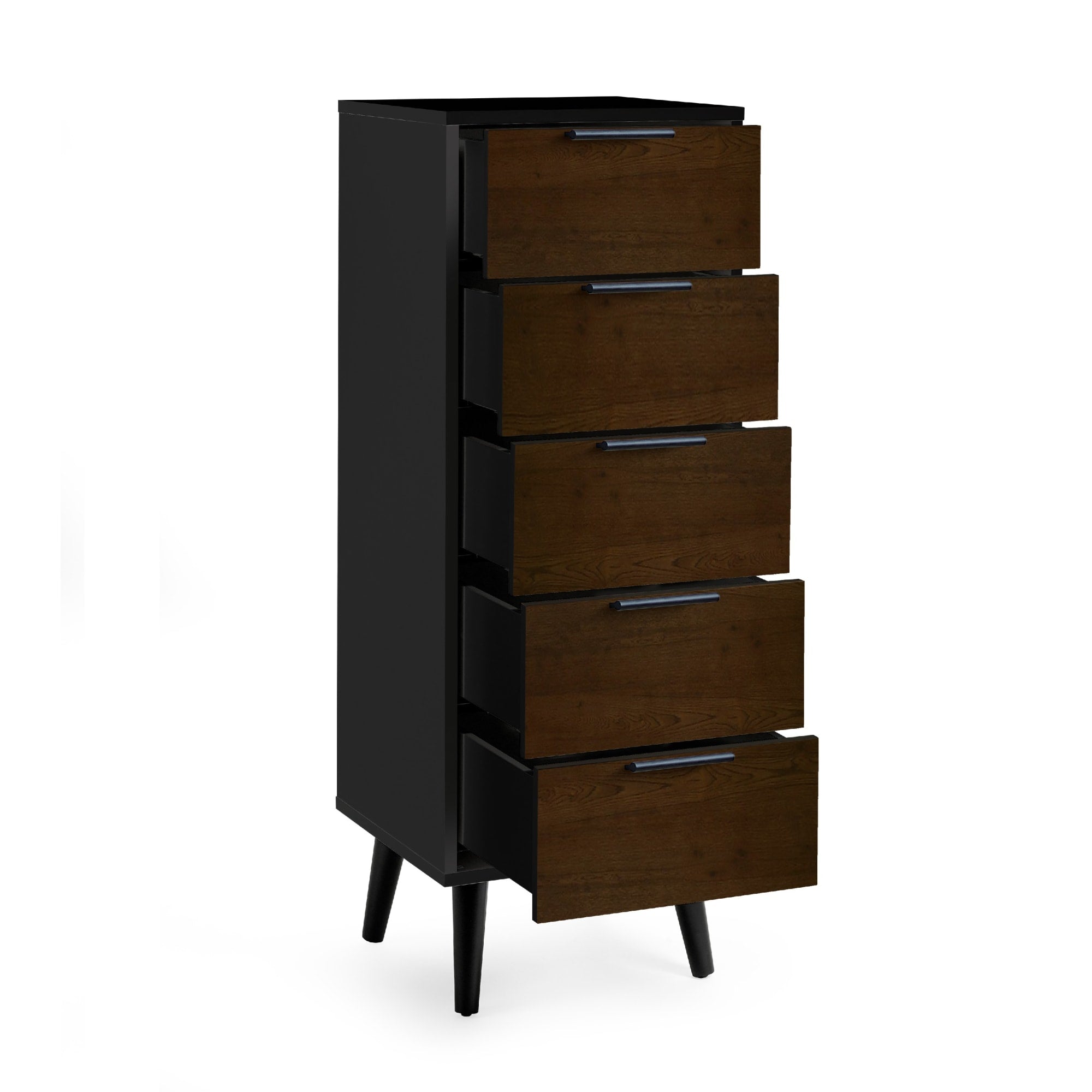 Alba 5 Drawer Narrow Chest - Walnut/Black