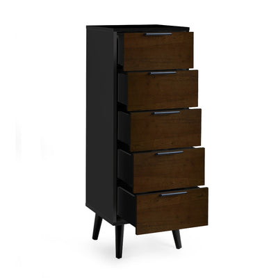 Alba 5 Drawer Narrow Chest - Walnut/Black