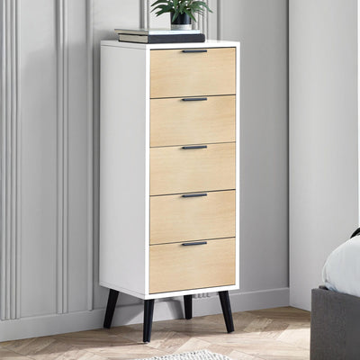 Alba 5 Drawer Narrow Chest - White/Oak