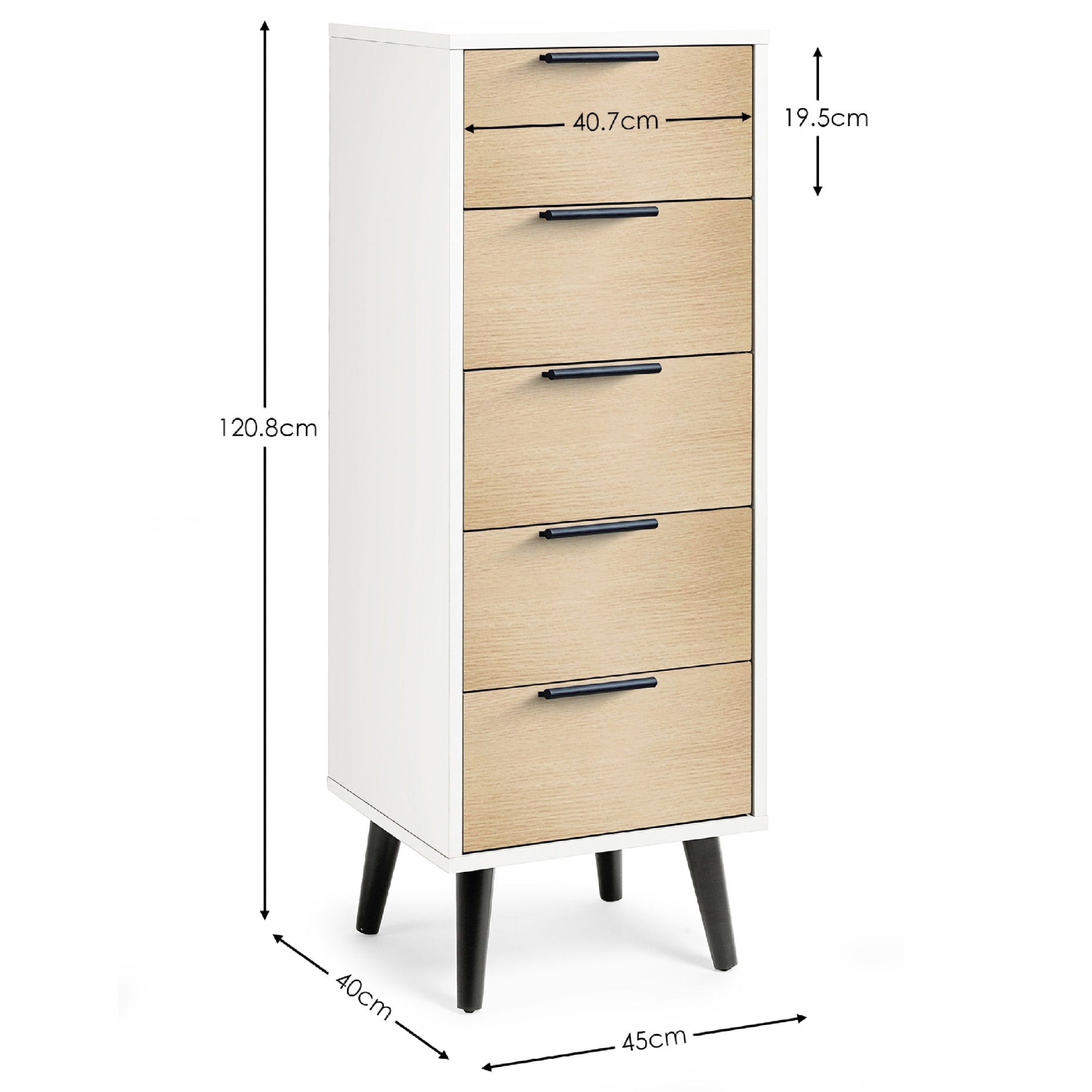 Alba 5 Drawer Narrow Chest - White/Oak
