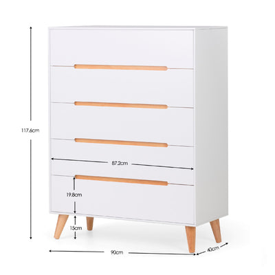 Alicia 5 Drawer Chest - White