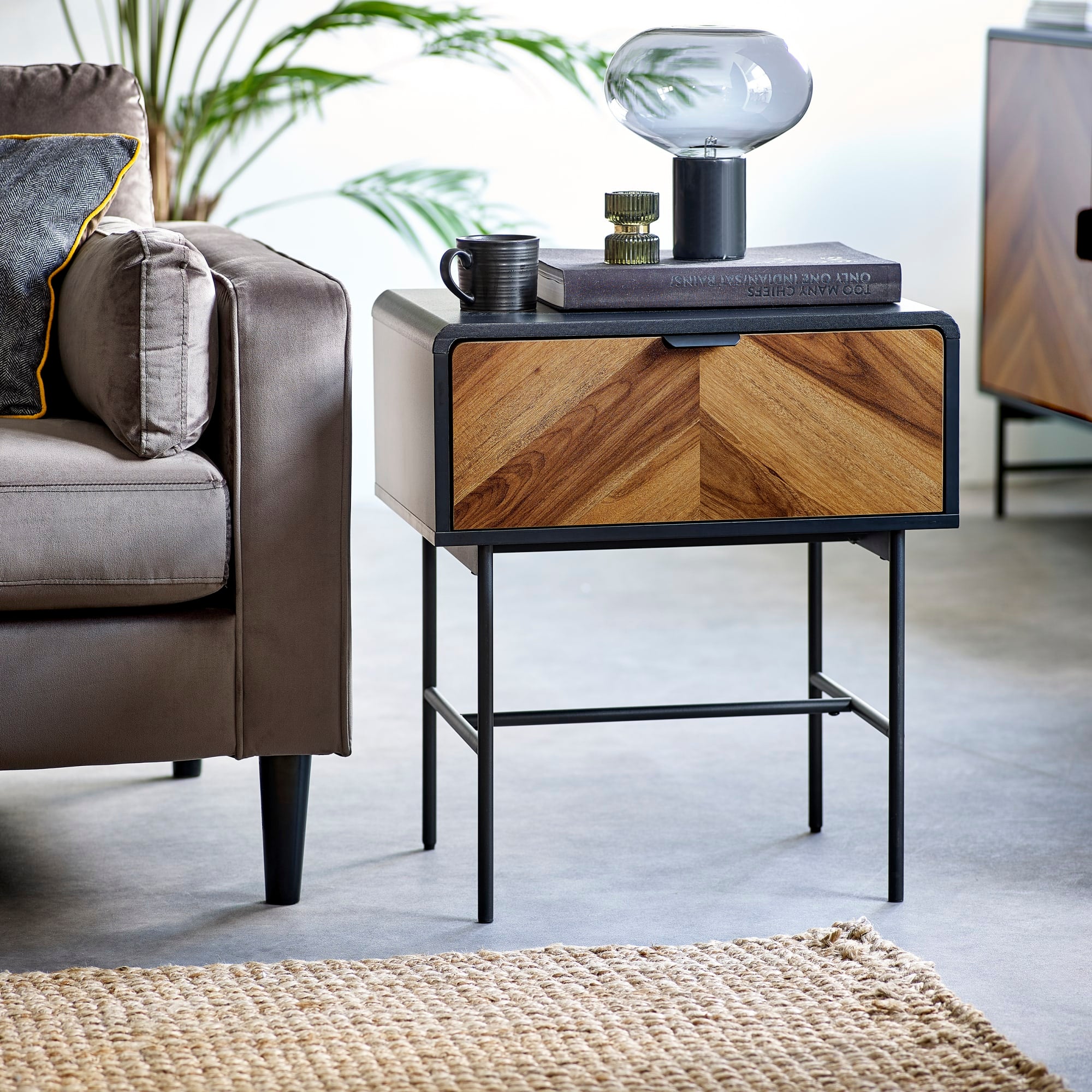 Alvin Black and Natural Wood���effect 1 Drawer Lamp Table