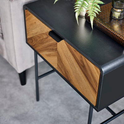 Alvin Black and Natural Wood���effect 1 Drawer Lamp Table