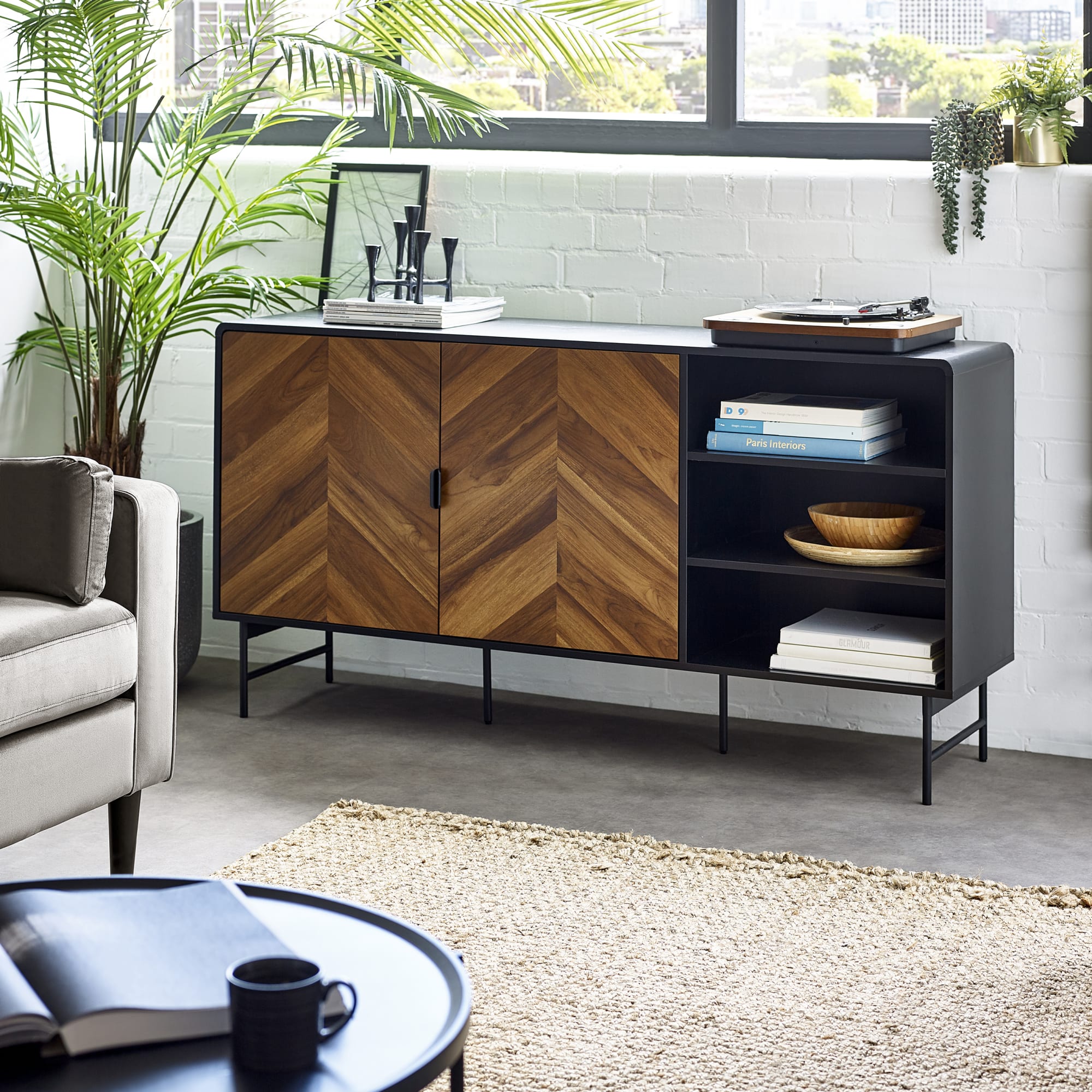 Alvin Black and Natural Wood���Effect Sideboard