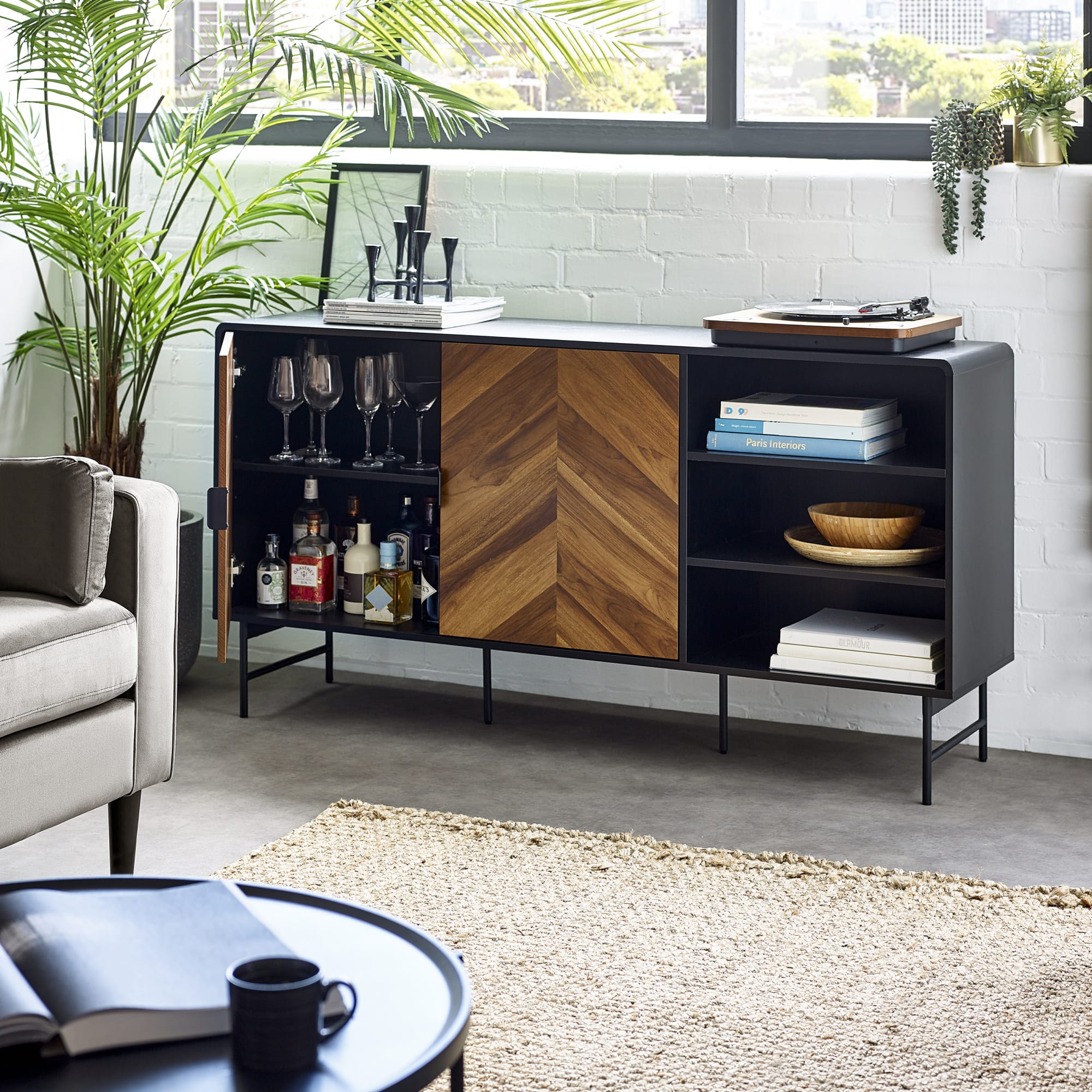Alvin Black and Natural Wood���Effect Sideboard