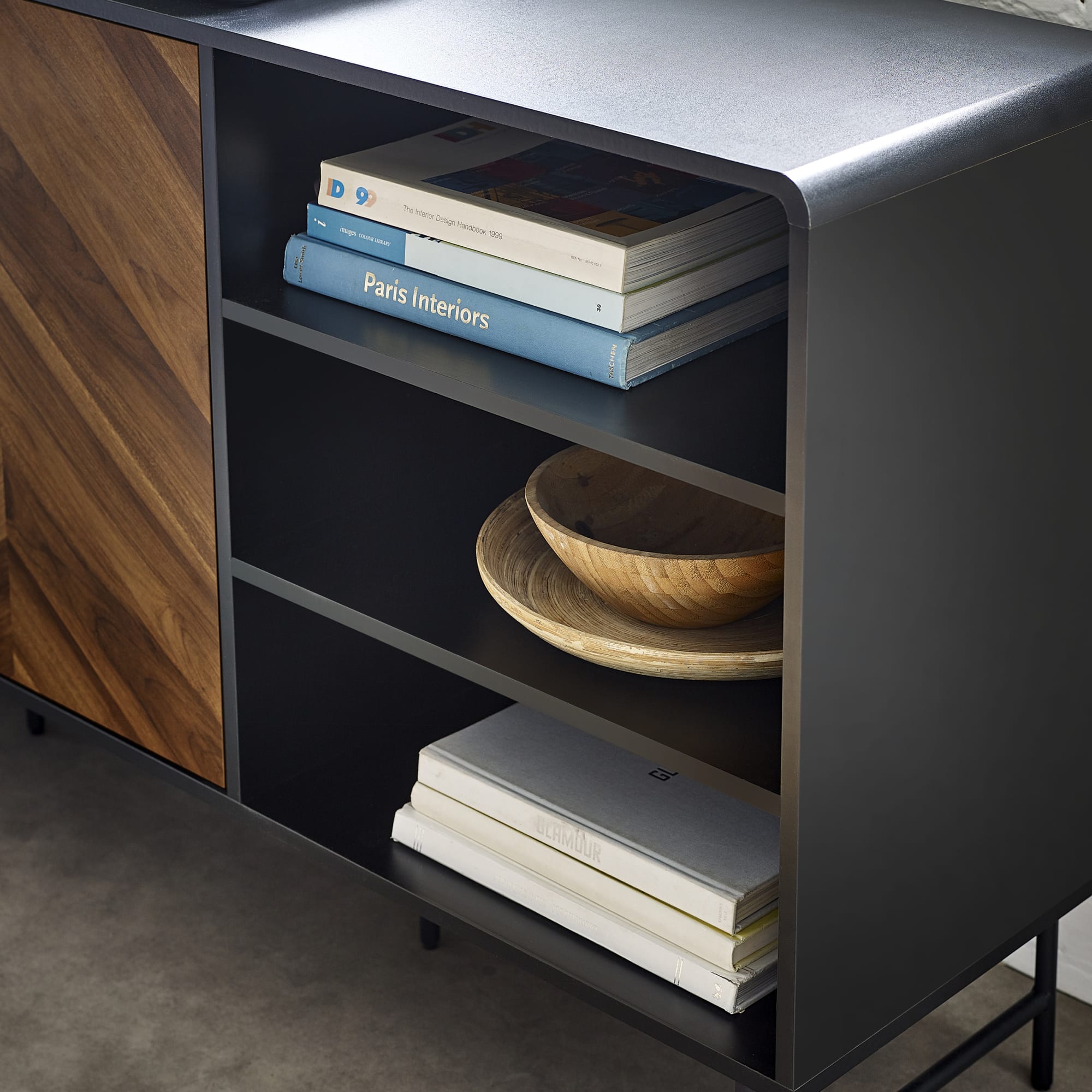 Alvin Black and Natural Wood���Effect Sideboard
