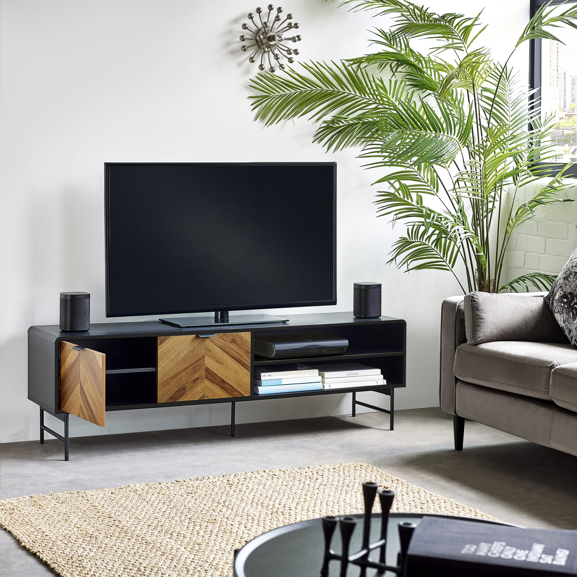 Alvin Black and Natural Wood���Effect 65" TV Unit