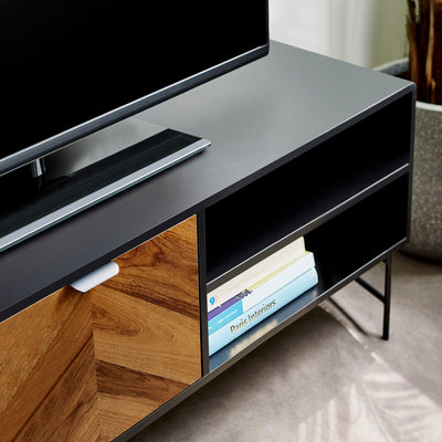 Alvin Black and Natural Wood���Effect 65" TV Unit