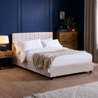 Aylen Oatmeal Linen Upholstered 150cm King Size Bed Frame