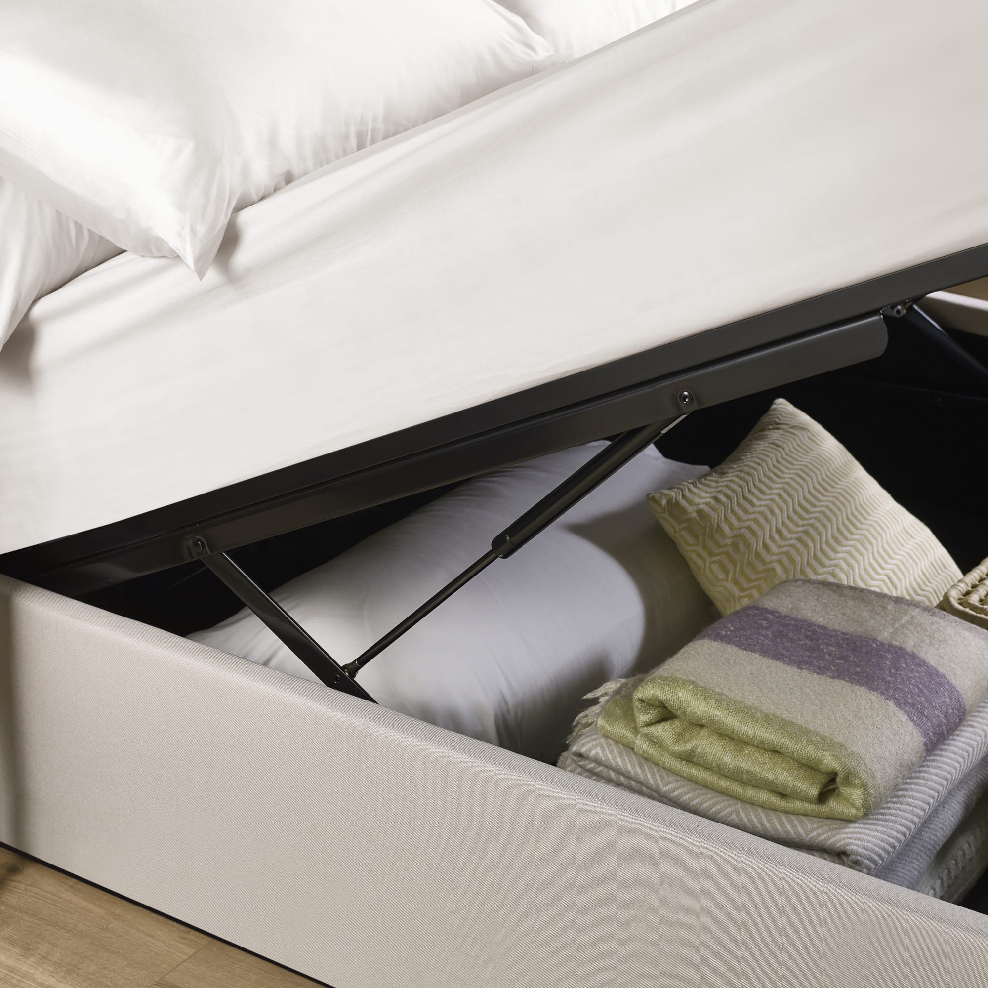 Aylen Oatmeal Linen Upholstered 135cm Double Ottoman Storage Bed Frame