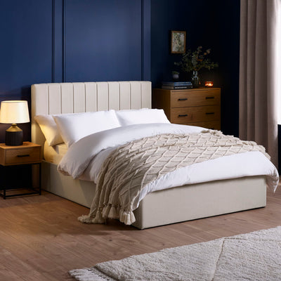 Aylen Oatmeal Linen Upholstered 150cm King Size Ottoman Storage Bed Frame