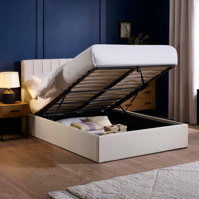 Aylen Oatmeal Linen Upholstered 150cm King Size Ottoman Storage Bed Frame