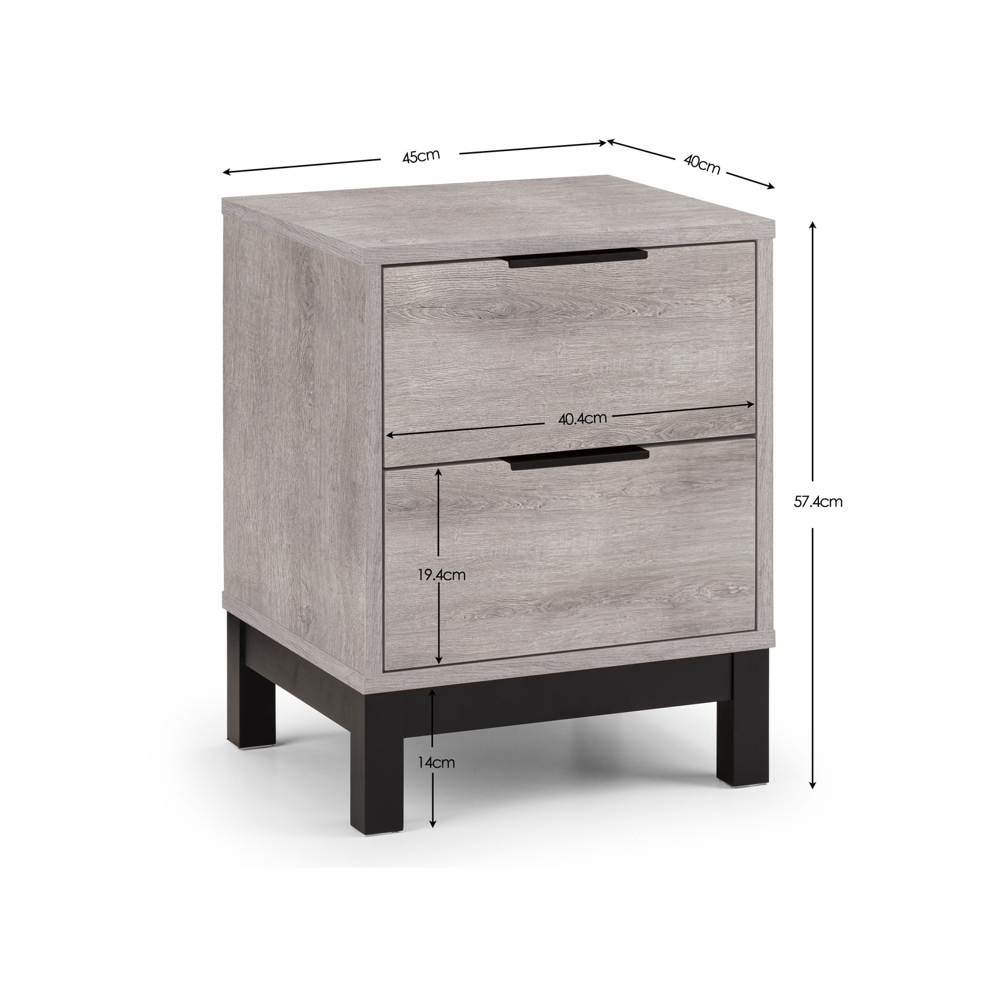 Bali 2 Drawer Bedside - Grey Oak