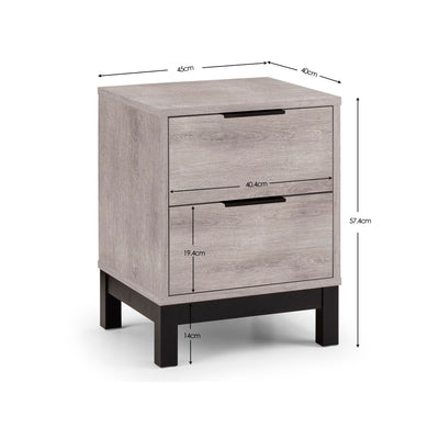 Bali 2 Drawer Bedside - Grey Oak