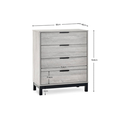 Bali 4 Drawer Chest - Grey Oak