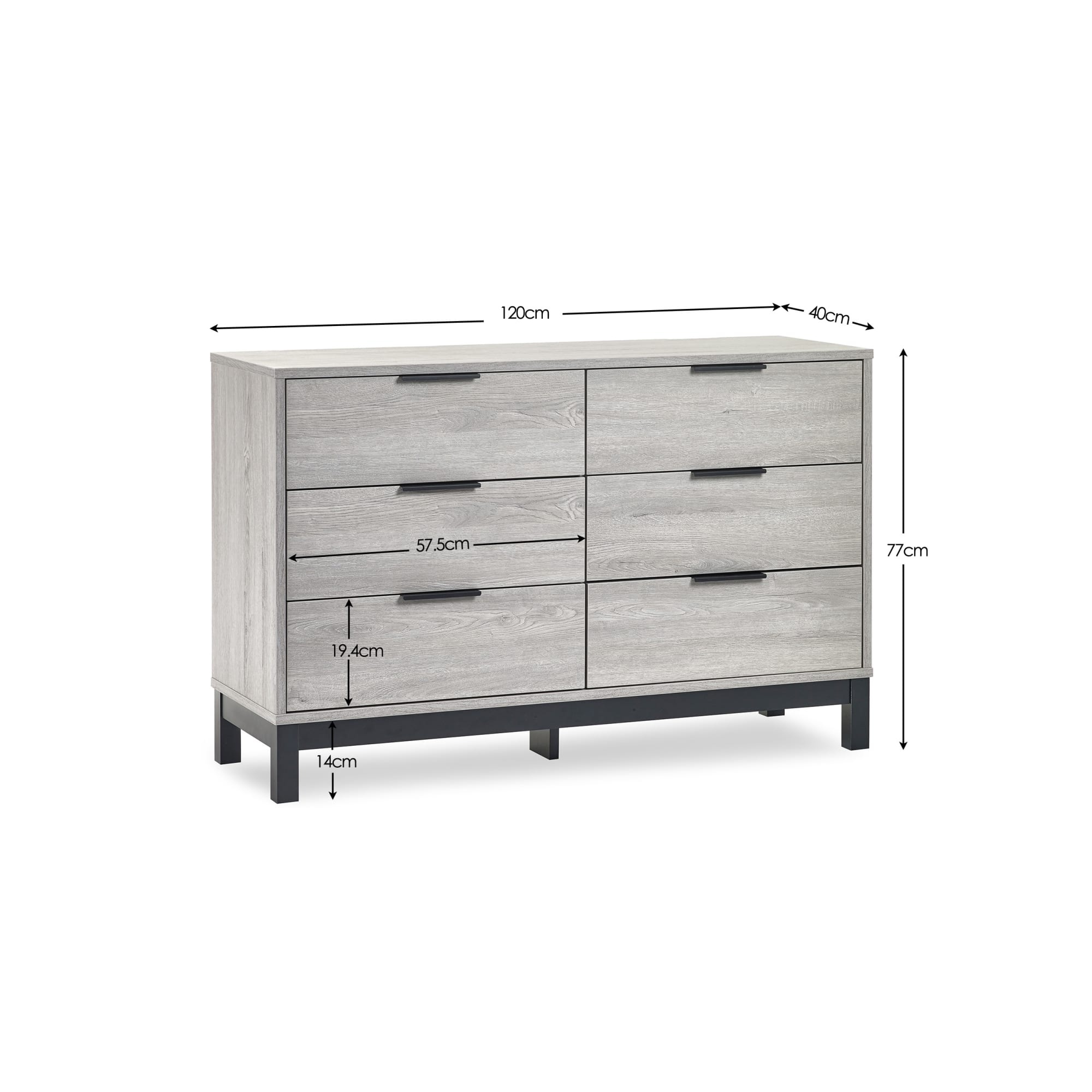Bali 6 Drawer Wide Chest - Grey Oak