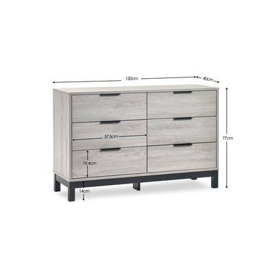 Bali 6 Drawer Wide Chest - Grey Oak