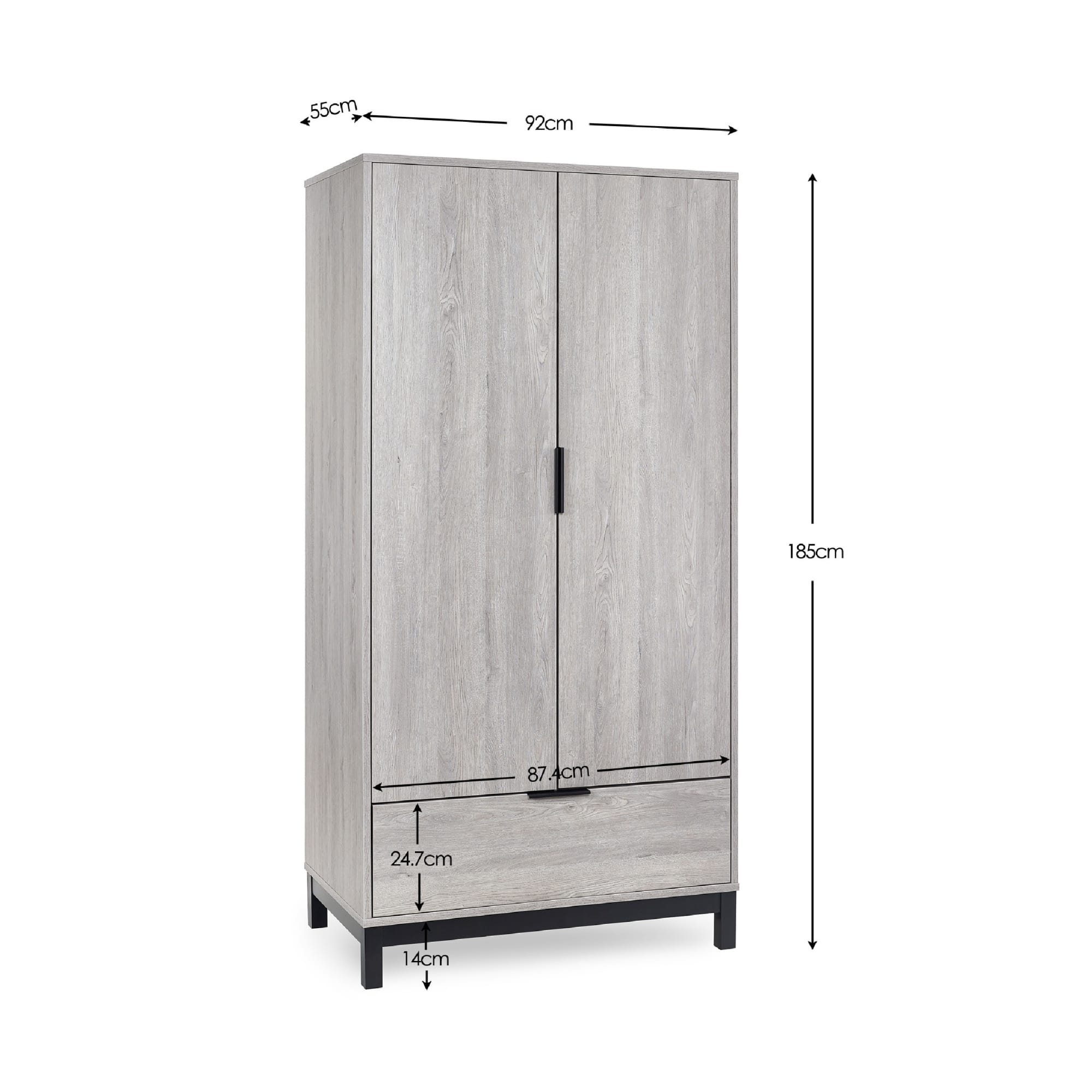 Bali 2 Door 1 Drawer Wardrobe - Grey Oak