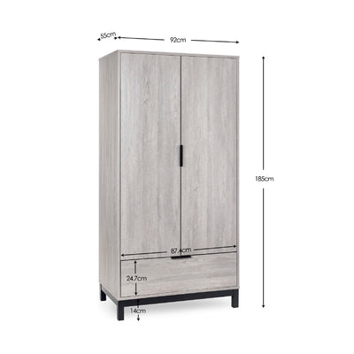 Bali 2 Door 1 Drawer Wardrobe - Grey Oak