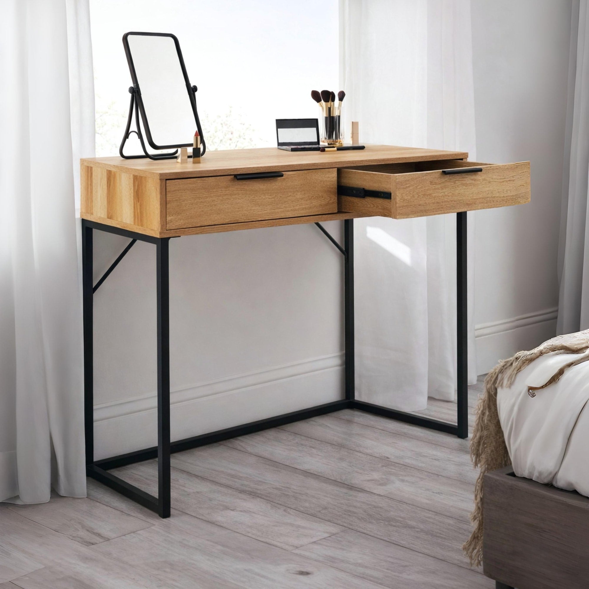 Bali 2 Drawer Dressing Table/Desk - Light Oak