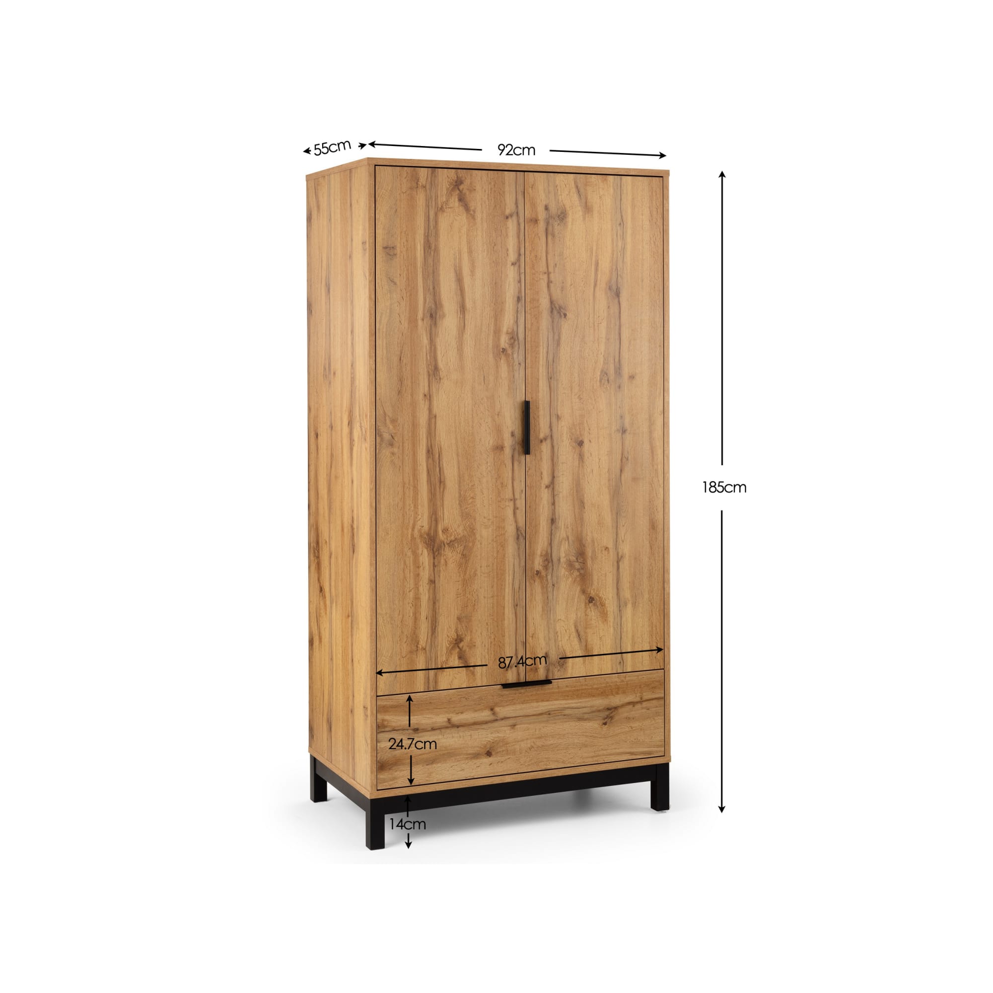 Bali 2 Door 1 Drawer Wardrobe - Light Oak