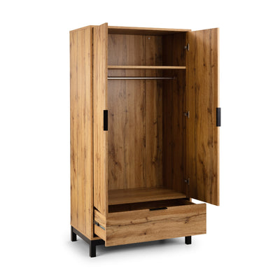 Bali 2 Door 1 Drawer Wardrobe - Light Oak