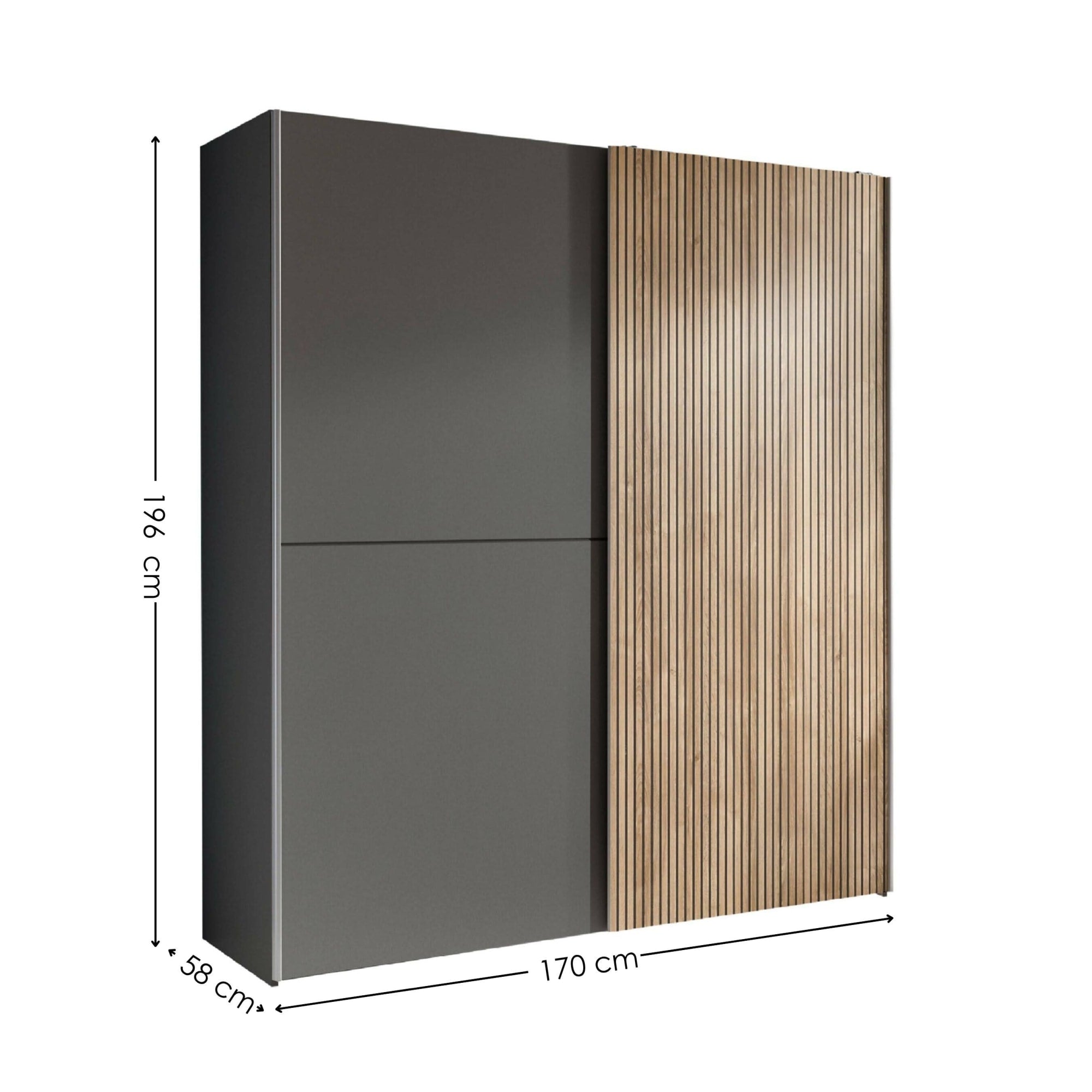 Berno Light Oak and Dark Grey Sliding 2 Door Wardrobe