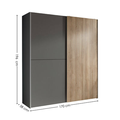 Berno Light Oak and Dark Grey Sliding 2 Door Wardrobe