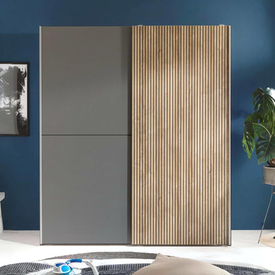 Berno Light Oak and Dark Grey Sliding 2 Door Wardrobe