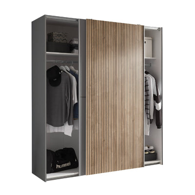 Berno Light Oak and Dark Grey Sliding 2 Door Wardrobe