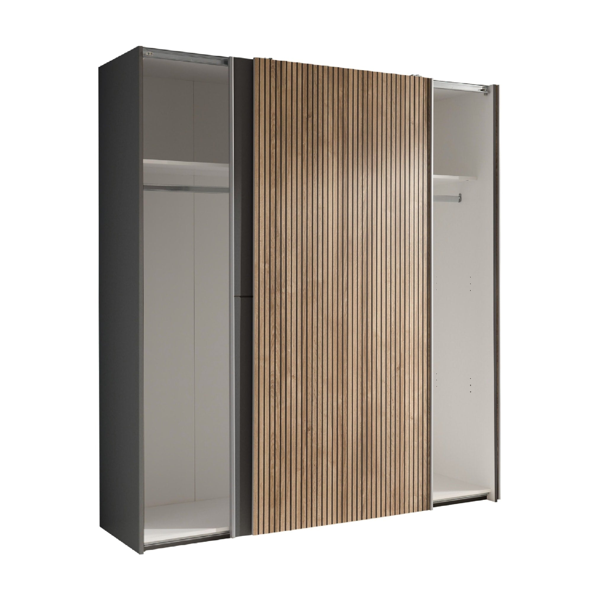 Berno Light Oak and Dark Grey Sliding 2 Door Wardrobe