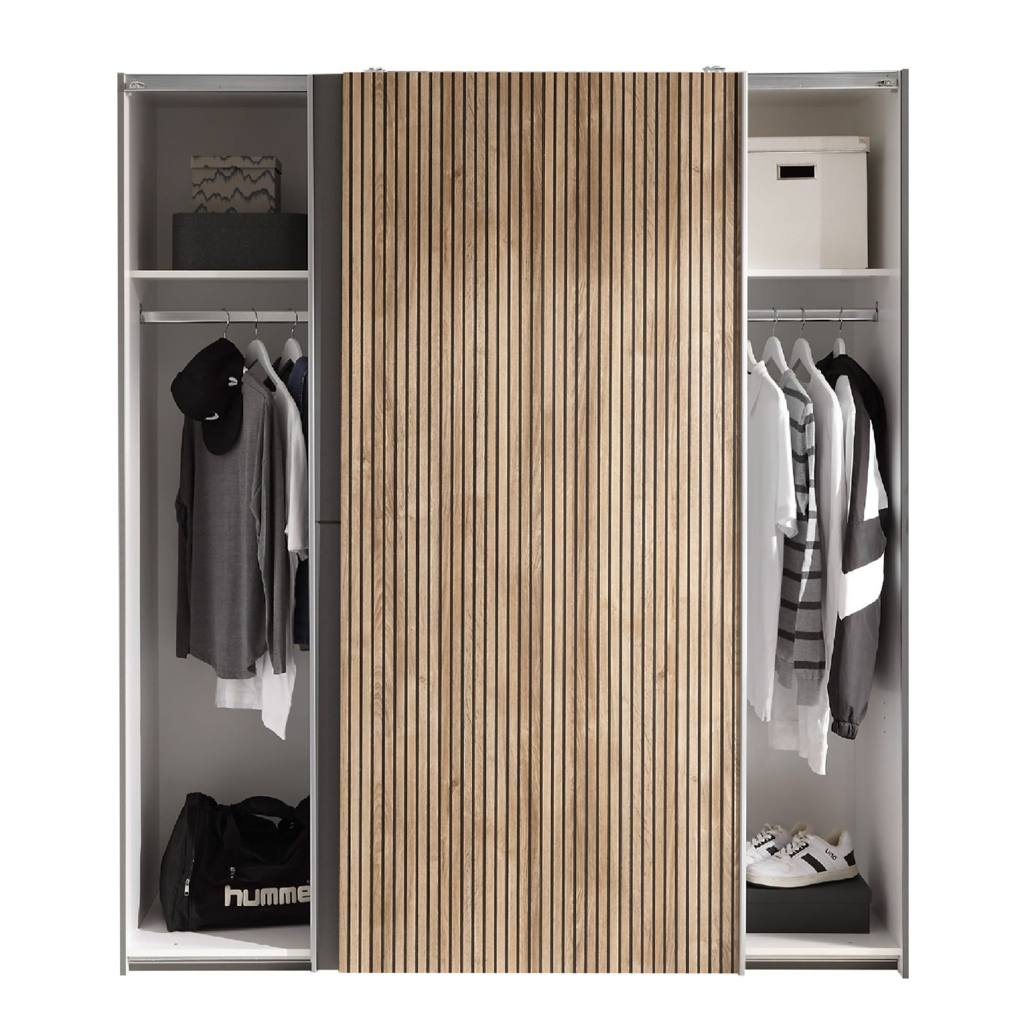 Berno Light Oak and Dark Grey Sliding 2 Door Wardrobe
