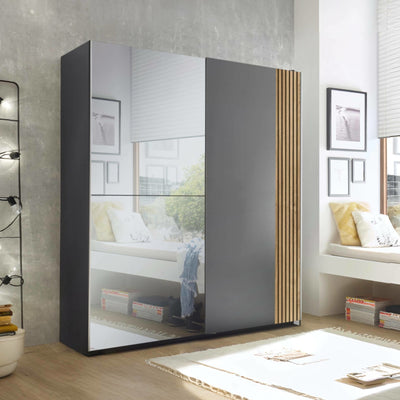 Berno Light Oak and Dark Grey Sliding 2 Door Wardrobe With Mirror