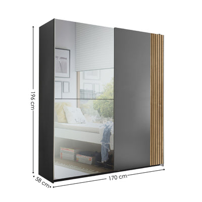 Berno Light Oak and Dark Grey Sliding 2 Door Wardrobe With Mirror