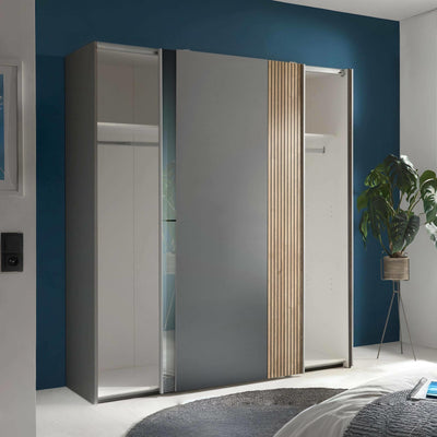 Berno Light Oak and Dark Grey Sliding 2 Door Wardrobe With Mirror