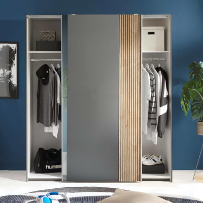 Berno Light Oak and Dark Grey Sliding 2 Door Wardrobe With Mirror