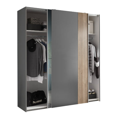 Berno Light Oak and Dark Grey Sliding 2 Door Wardrobe With Mirror