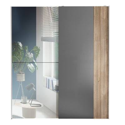 Berno Light Oak and Dark Grey Sliding 2 Door Wardrobe With Mirror