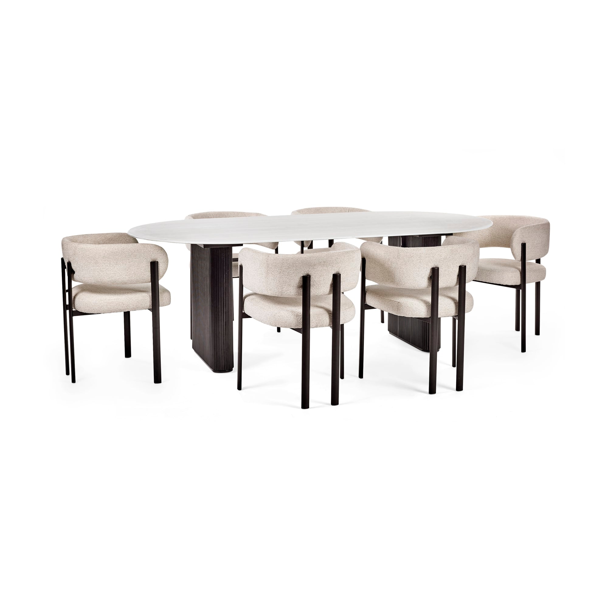 Bolivia 220cm White Stone Effect Oval Dining Table