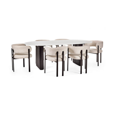 Bolivia 220cm White Stone Effect Oval Dining Table