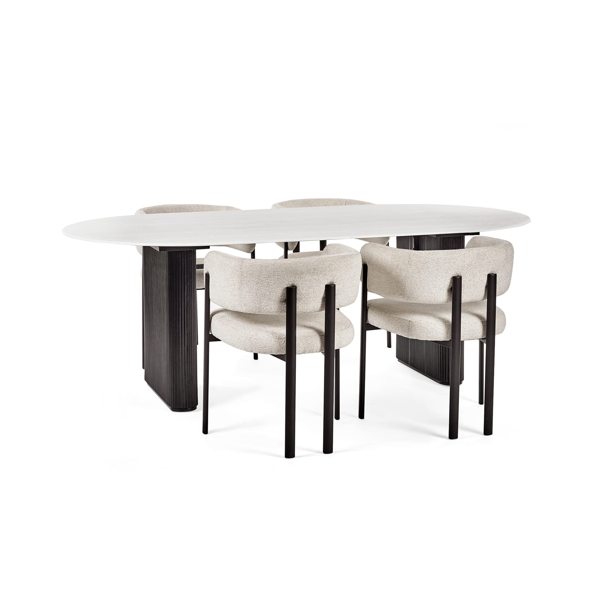 Bolivia 220cm White Stone Effect Oval Dining Table