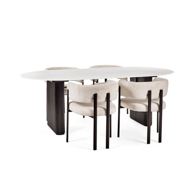 Bolivia 220cm White Stone Effect Oval Dining Table