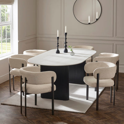 Bolivia 220cm White Stone Effect Oval Dining Table