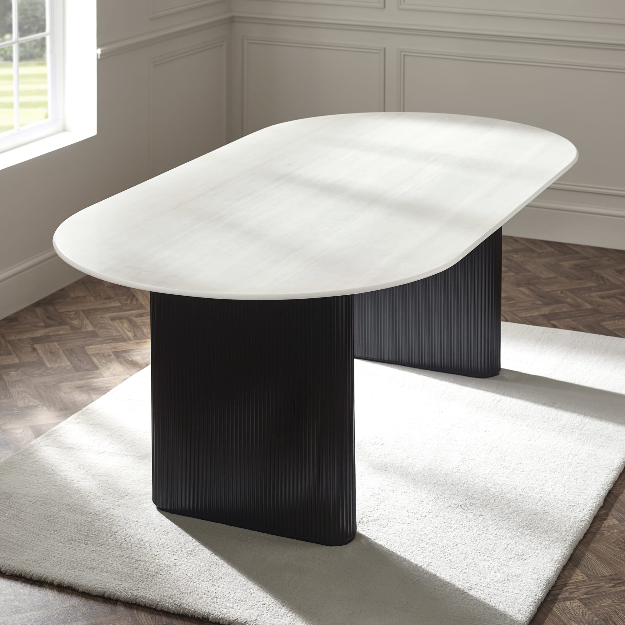 Bolivia 220cm White Stone Effect Oval Dining Table