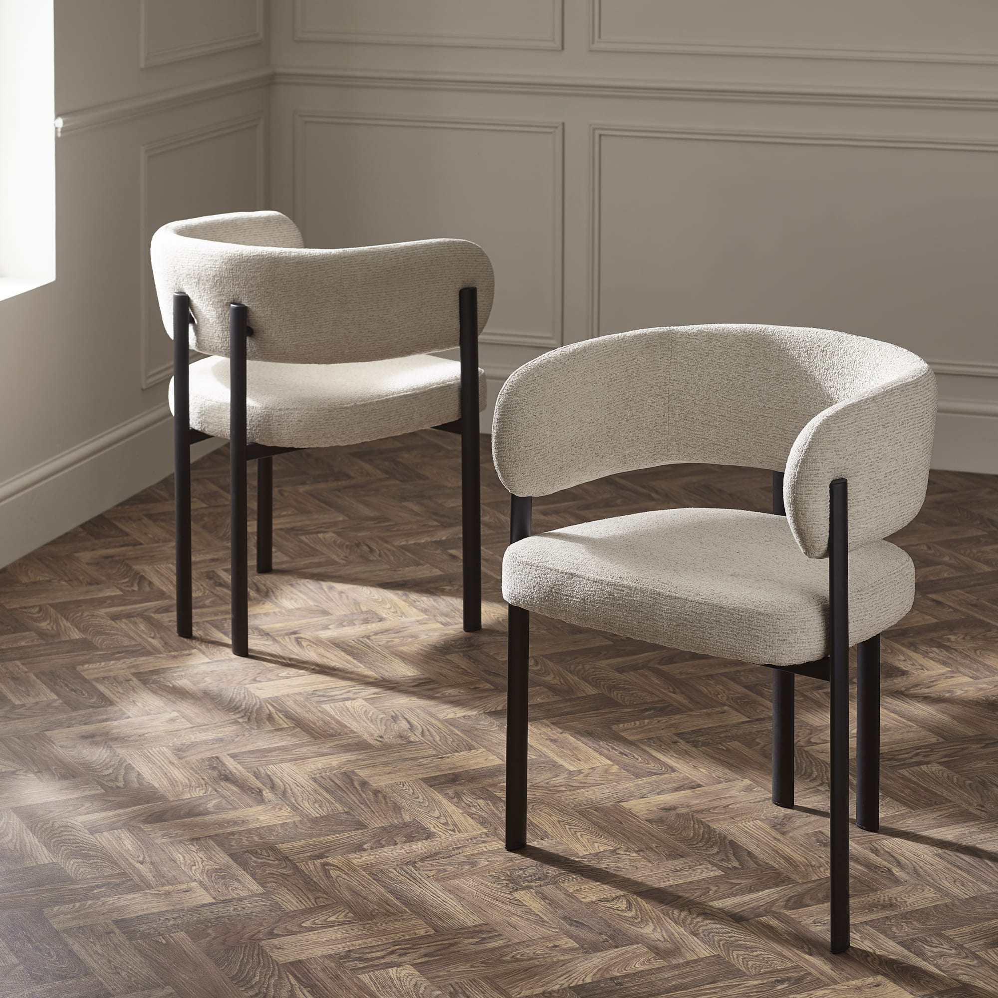 Set of 2 Bolivia Cream Chenille Upholstered Dining Chairs
